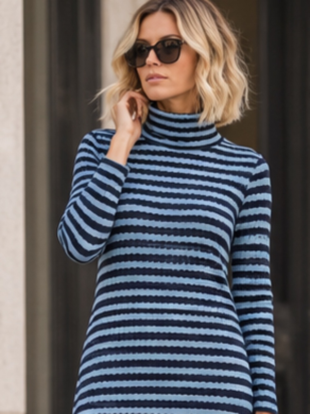 NWT | SKFK | Blue Striped Long Sleeve Maxi Dress with Slits | Size 6